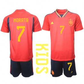 Spanien Alvaro Morata #7 Replika Babytøj Hjemmebanesæt Børn VM 2022 Kortærmet (+ Korte bukser)